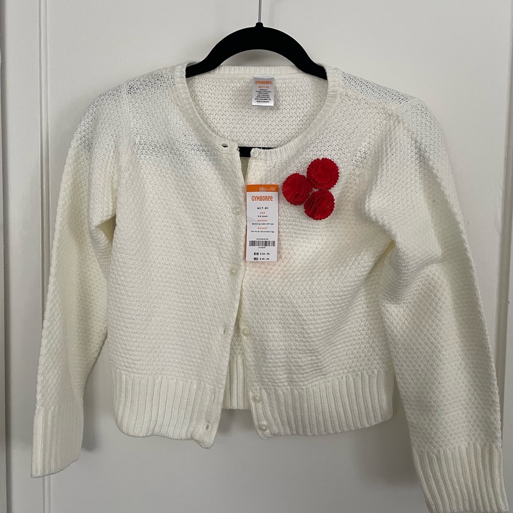 Gymboree Ivory Cardigan with Red Floral Details
